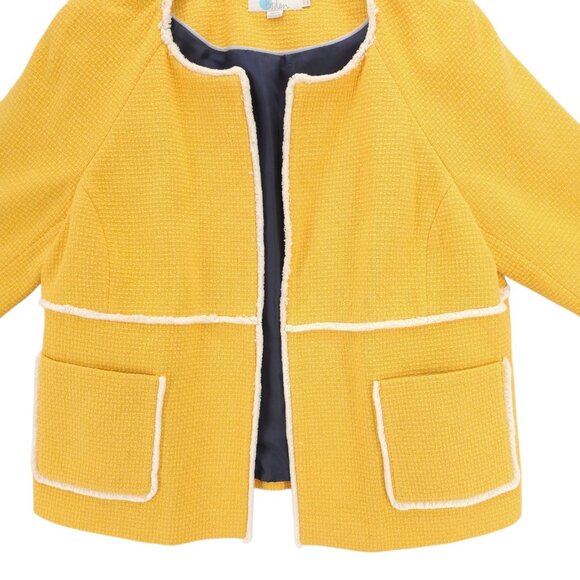 BODEN Ida Jacket Yellow Woven Tweed Frayed Hem Open Front Textured US 14 - Picture 2 of 8